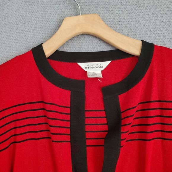 NWOT Misook Exclusively Women's Red Round Neck Long Sleeve Knit Open Cardigan M - Picture 3 of 8